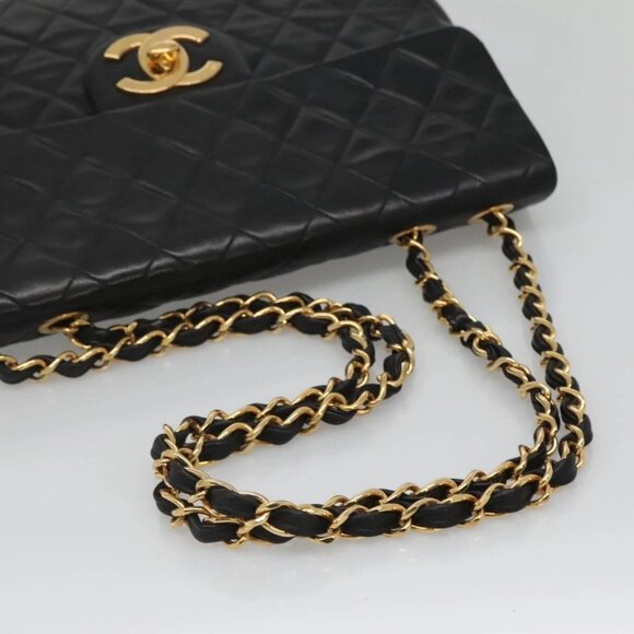 CHANEL Big Matelasse 34 Single Flap Chain Bag Lamb Skin Black CC Auth nb349AM - Picture 8 of 16
